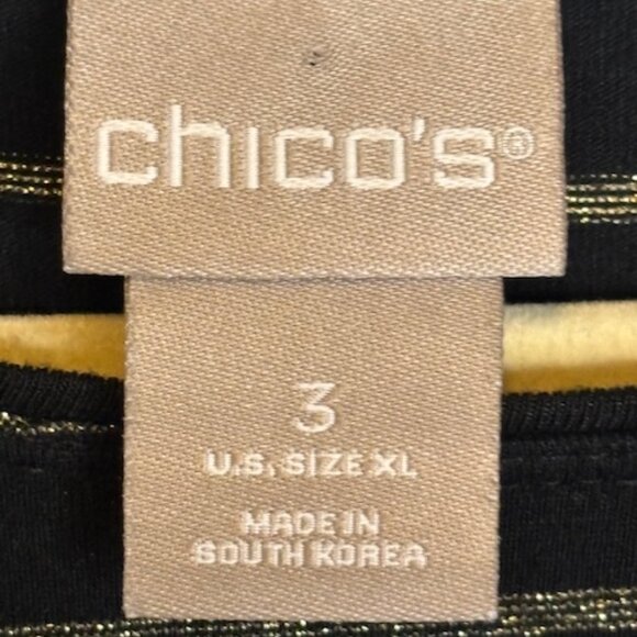 Chico's Blouse Women's Size‎ XL Sparkle Glitter Stripes Gold Black Chicos 3 - Picture 3 of 4